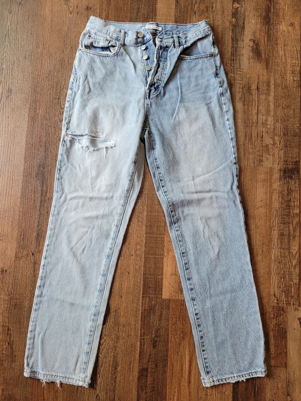 PacSun 100% Cotton Well Worn High Waist Straight Leg Distressed Denim Jeans